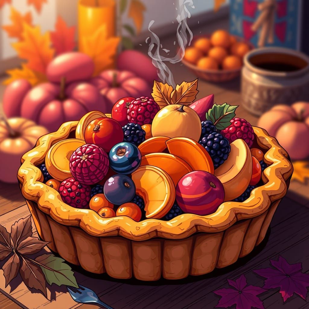 Delicious Fall Pie in Studio Trigger Anime Style