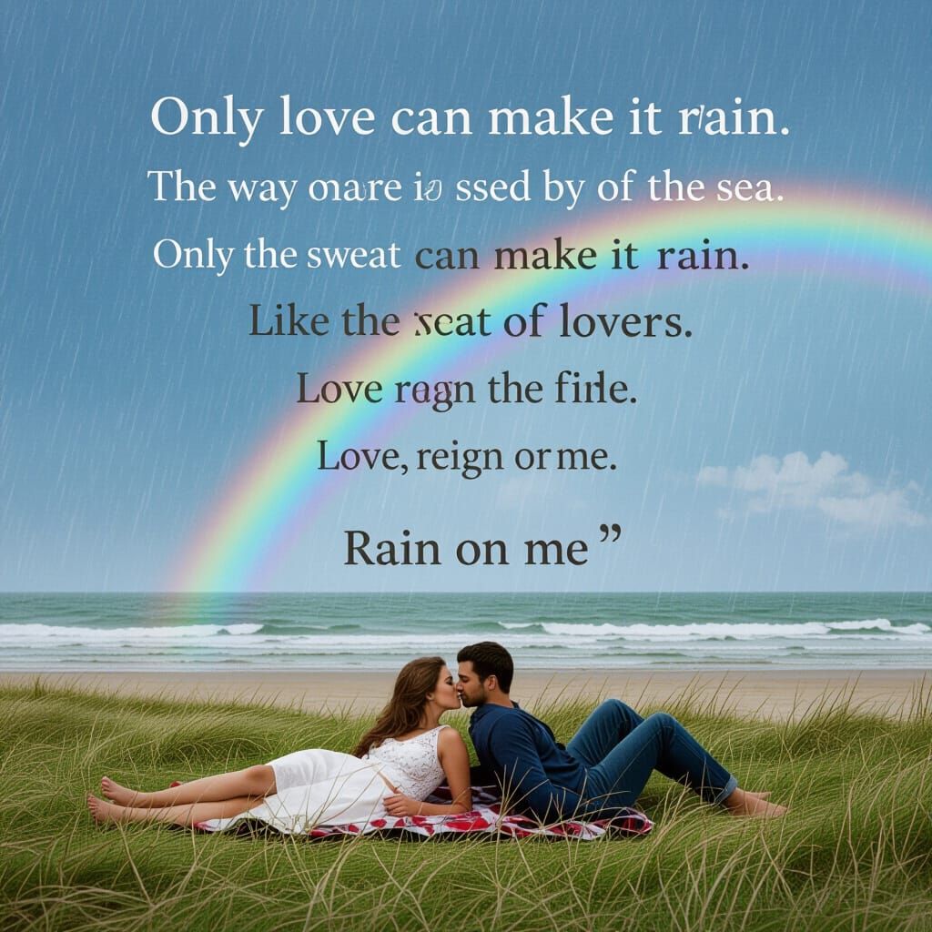 Romantic Beach Scene: Love's Gentle Rain