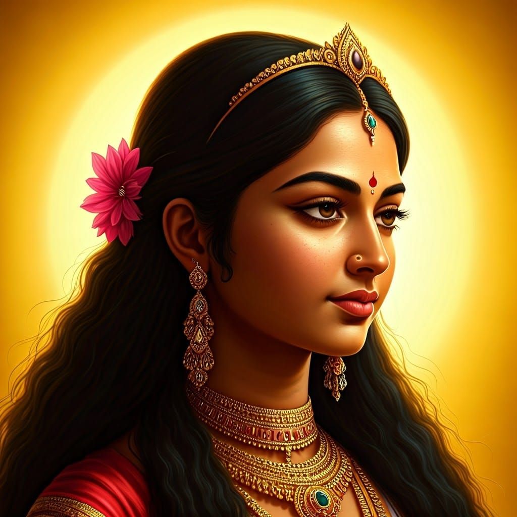 Saraswati Goddess of Knowledge in Golden Radiance