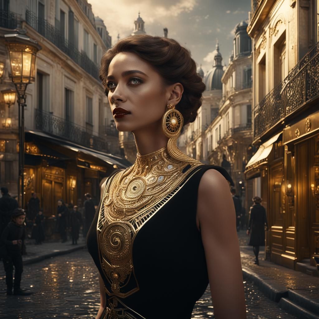 Futuristic Parisian Woman in Montmartre, Digital Art