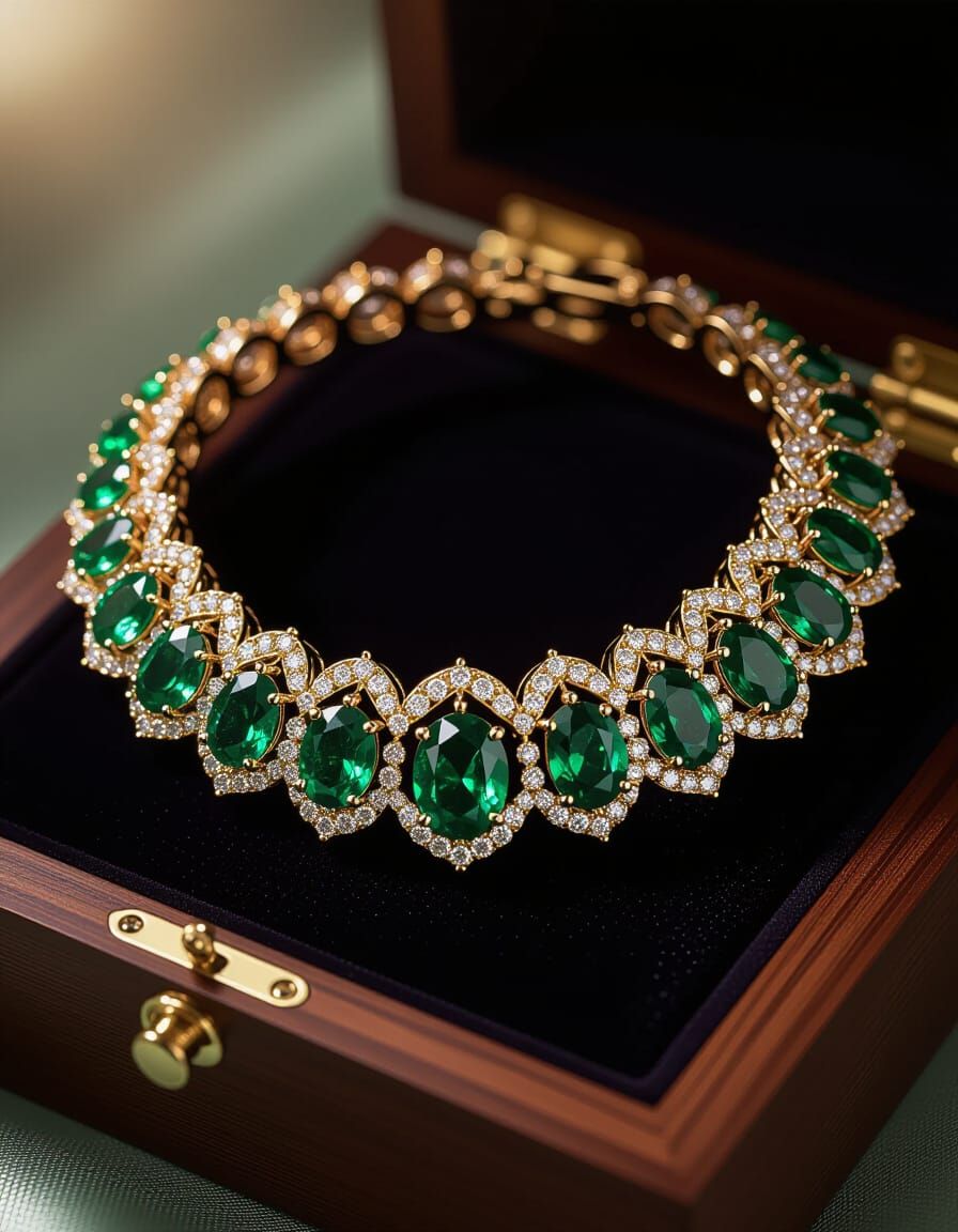Regal Lady Wearing Emerald and Diamond Necklace