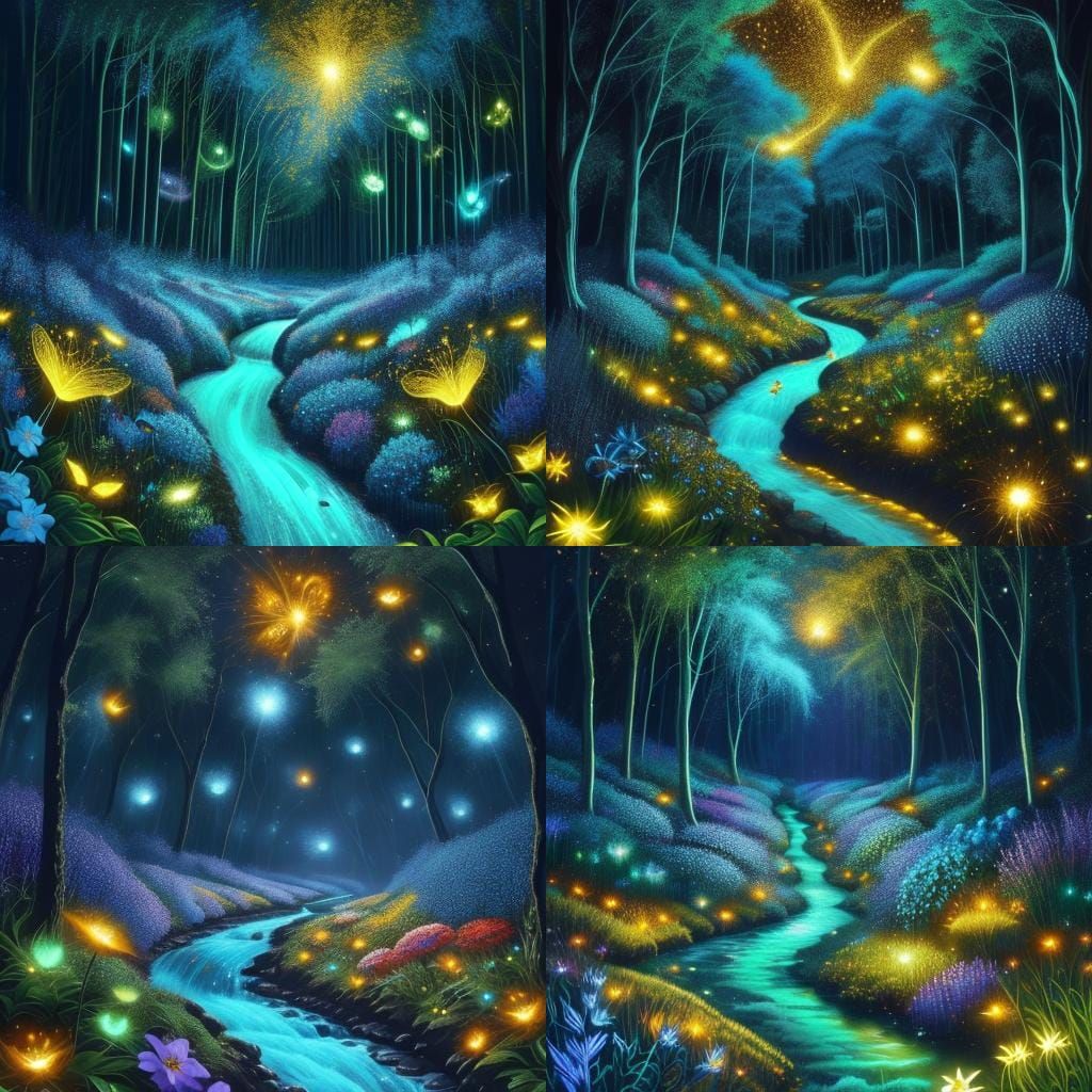 Bioluminescent Forest Stream in Fantasy Art Style