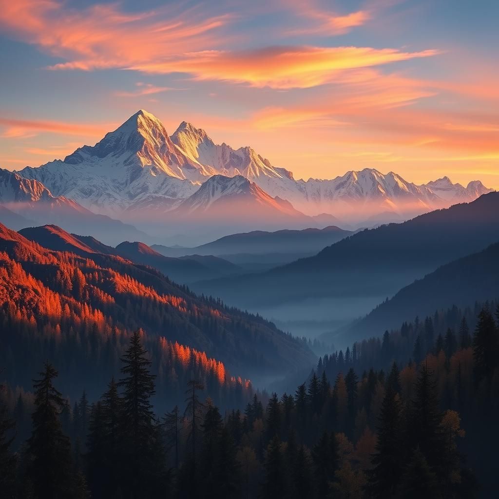 Majestic Snowcapped Mountains in Iridescent Light