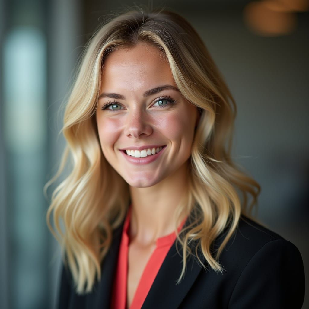 Professional Portrait of a Smiling Blond Woman in Business A...