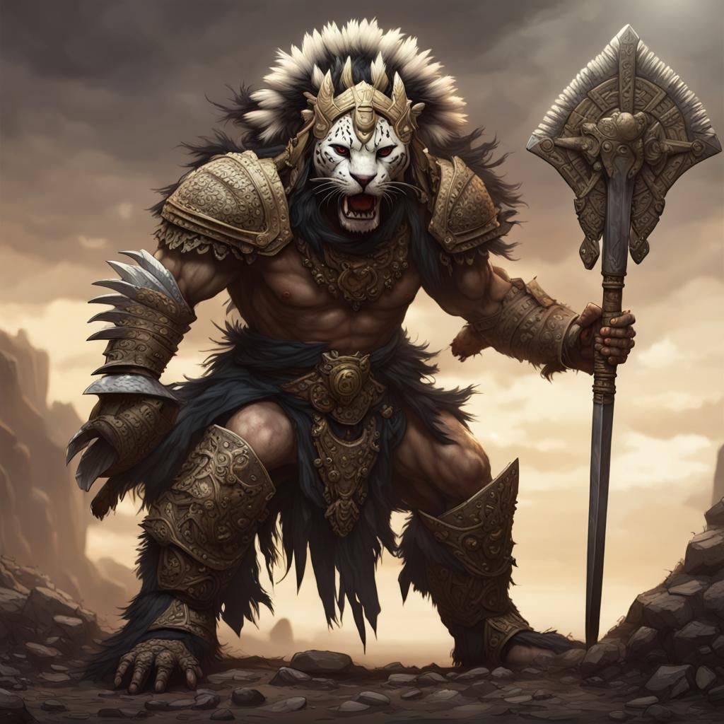 Ogre Warrior with Aztec War Club in Dark Fantasy Art