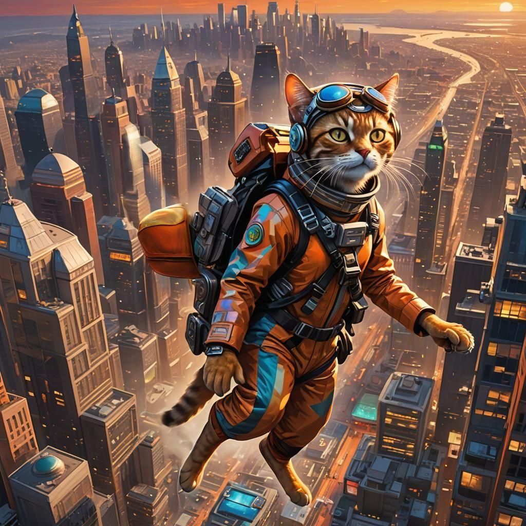 Futuristic Cat-Human Hybrid Arriving in Marsport