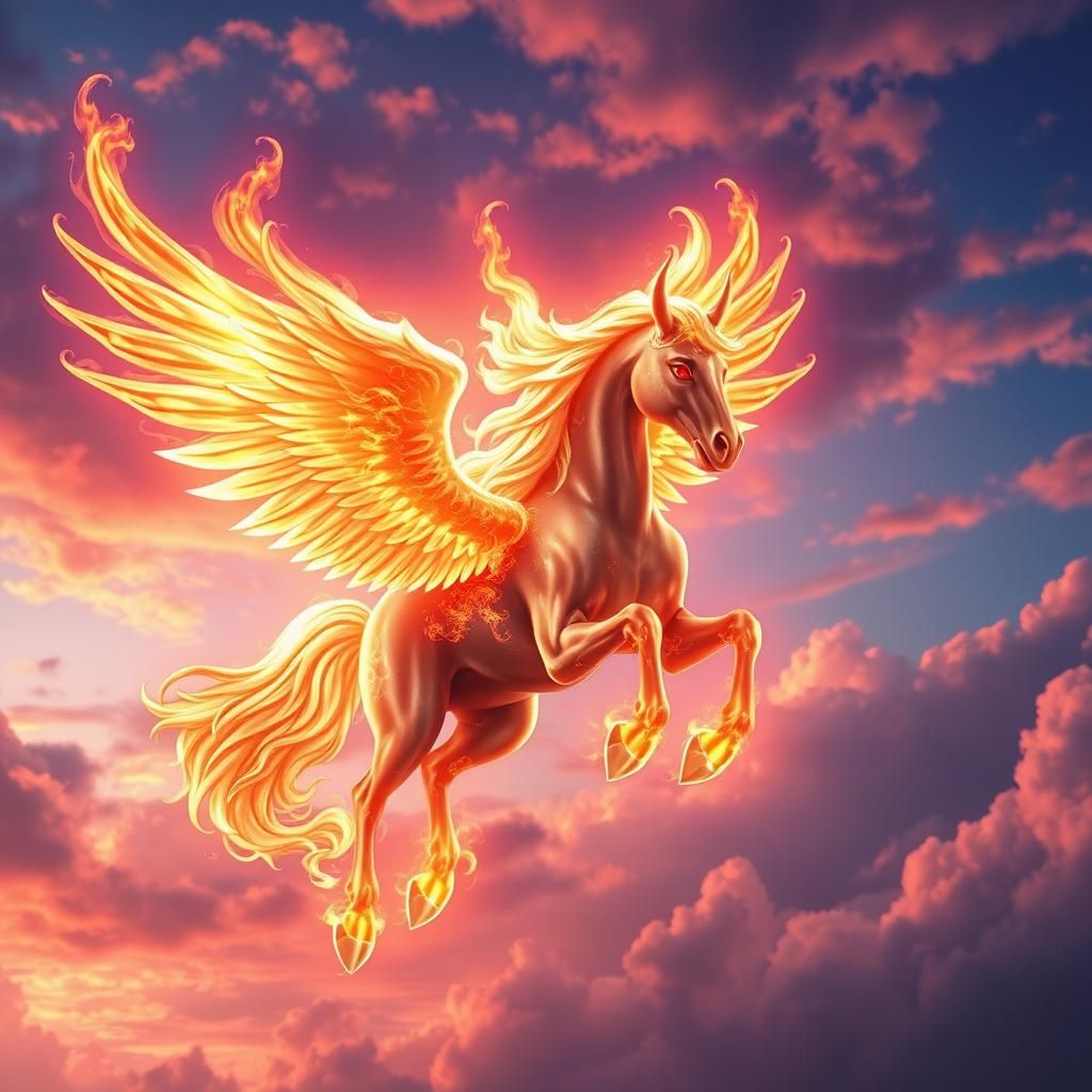 Fiery Pegasus Soaring in Anime-Inspired Style