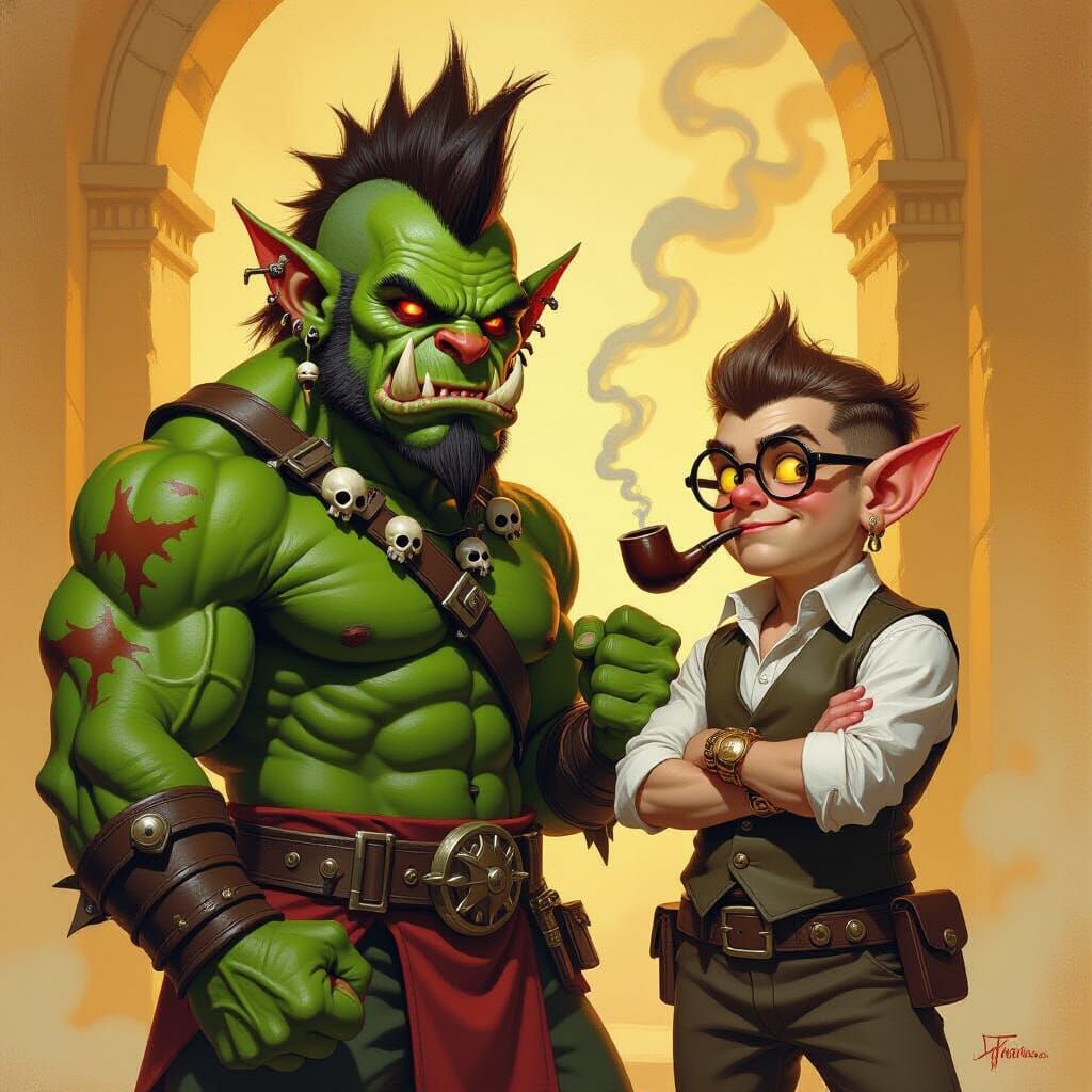 Orc and Halfling Bodybuilders in Comic Book Style