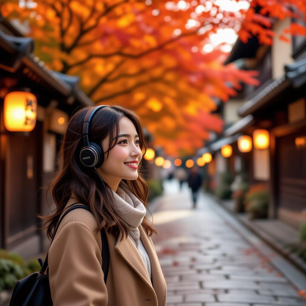Woman in Kyoto Enjoying Fall Vibes