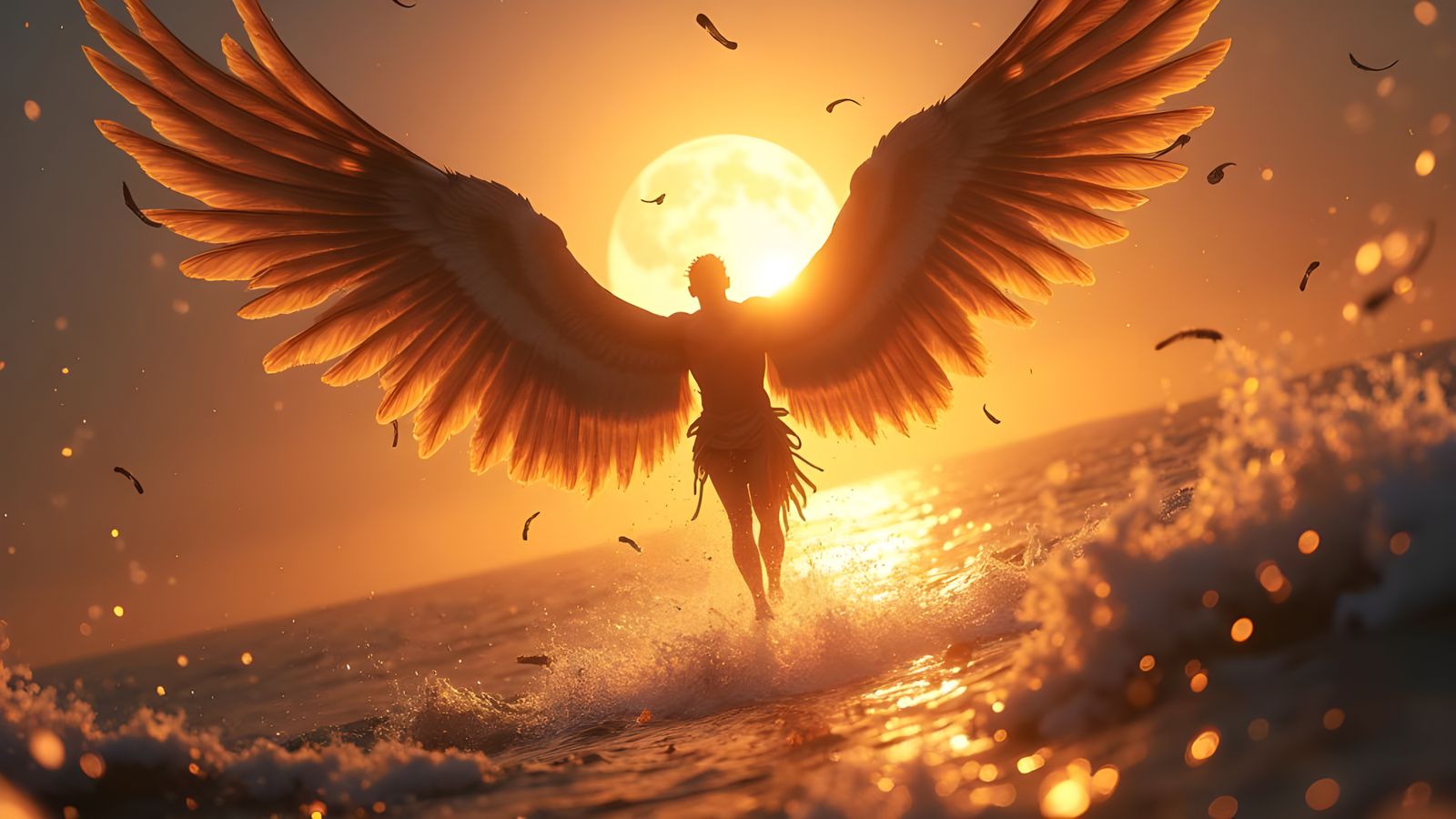 Icarus Falling into the Aegean Sea, Dark Fantasy Art