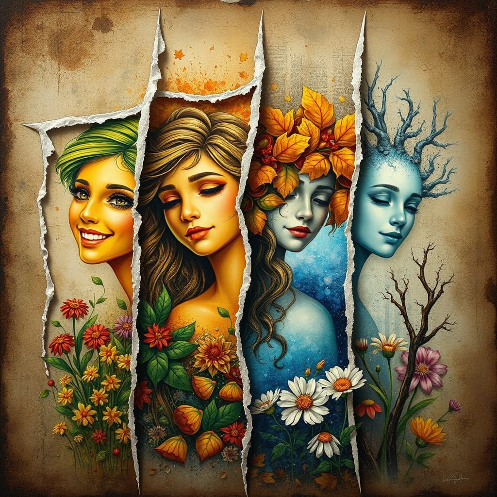 Vibrant Seasons in Distressed Grunge Style