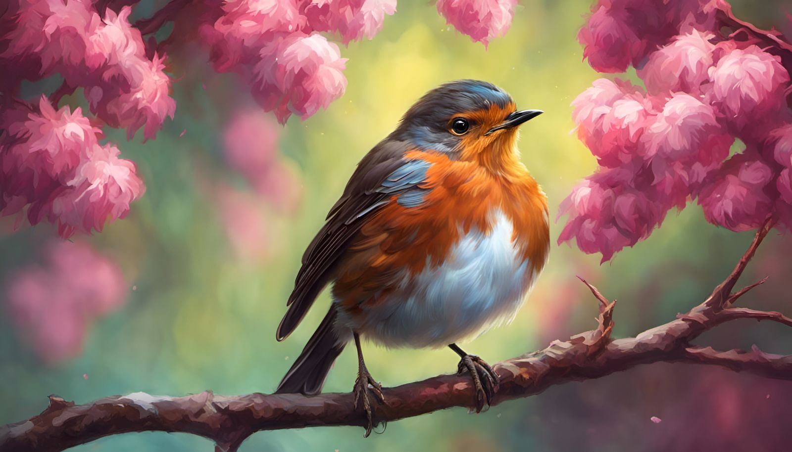 Baby Robin on Spring Branch: Vibrant Portrait