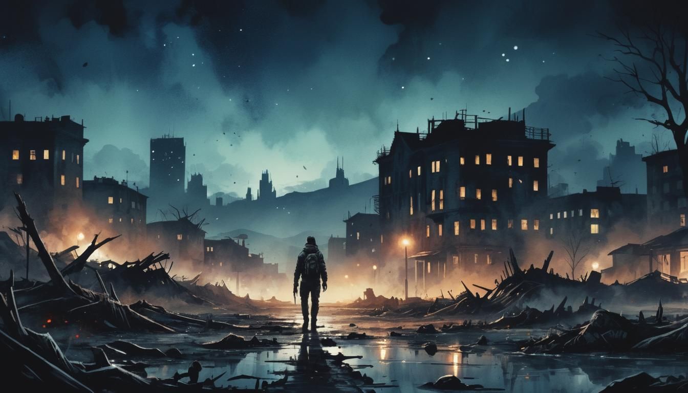 Apocalyptic Horror Descends: Cinematic Watercolor Landscape