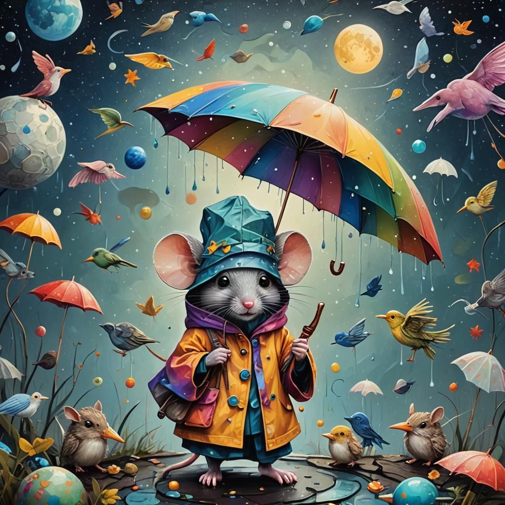 Mouse with Umbrella in Ethereal Surrealist Style