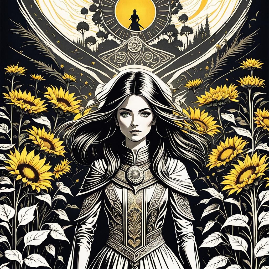 Fantasy Girl in Sunflower Field: 1970s Book Cover Art
