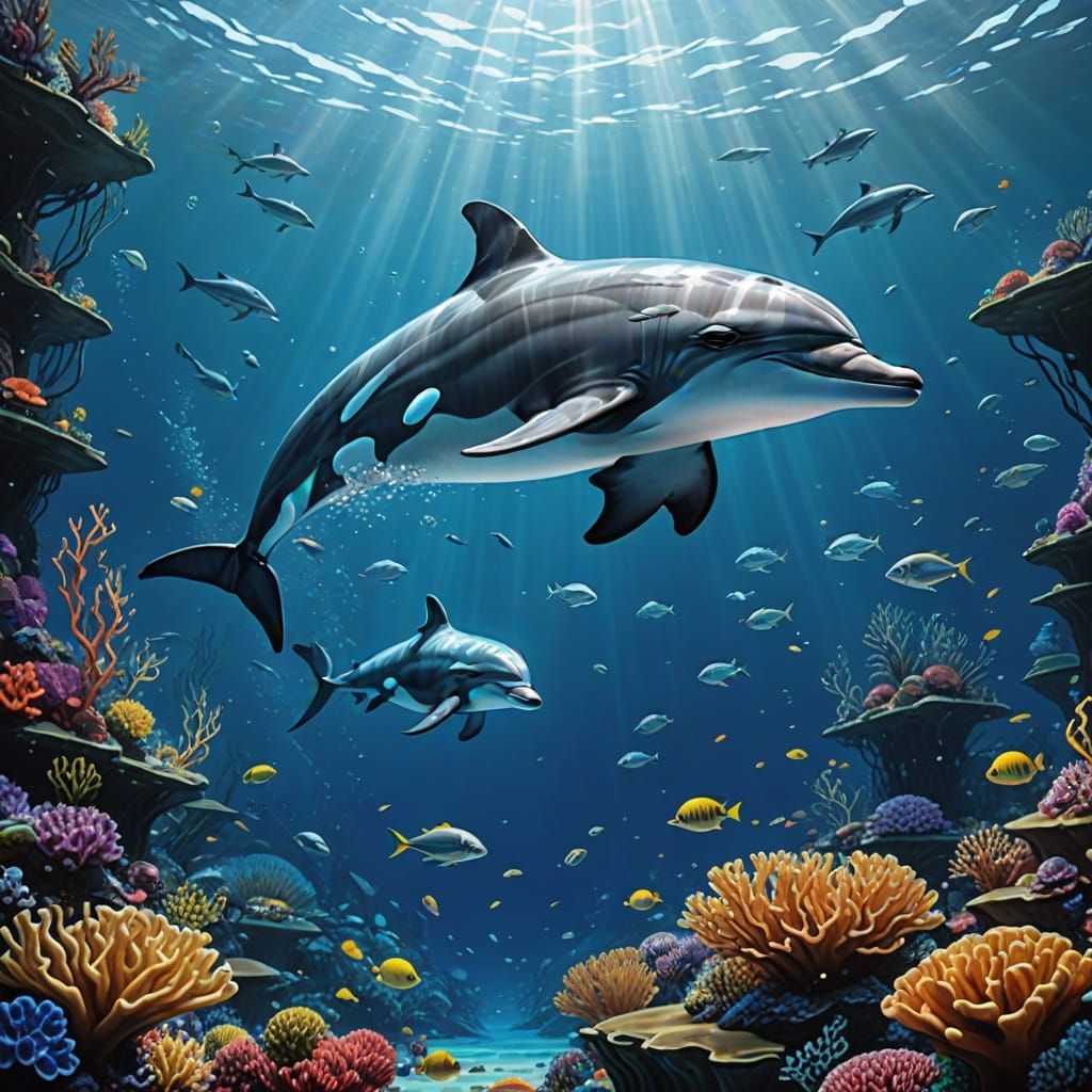 Glass Dolphin Leaping Through Polluted Ocean