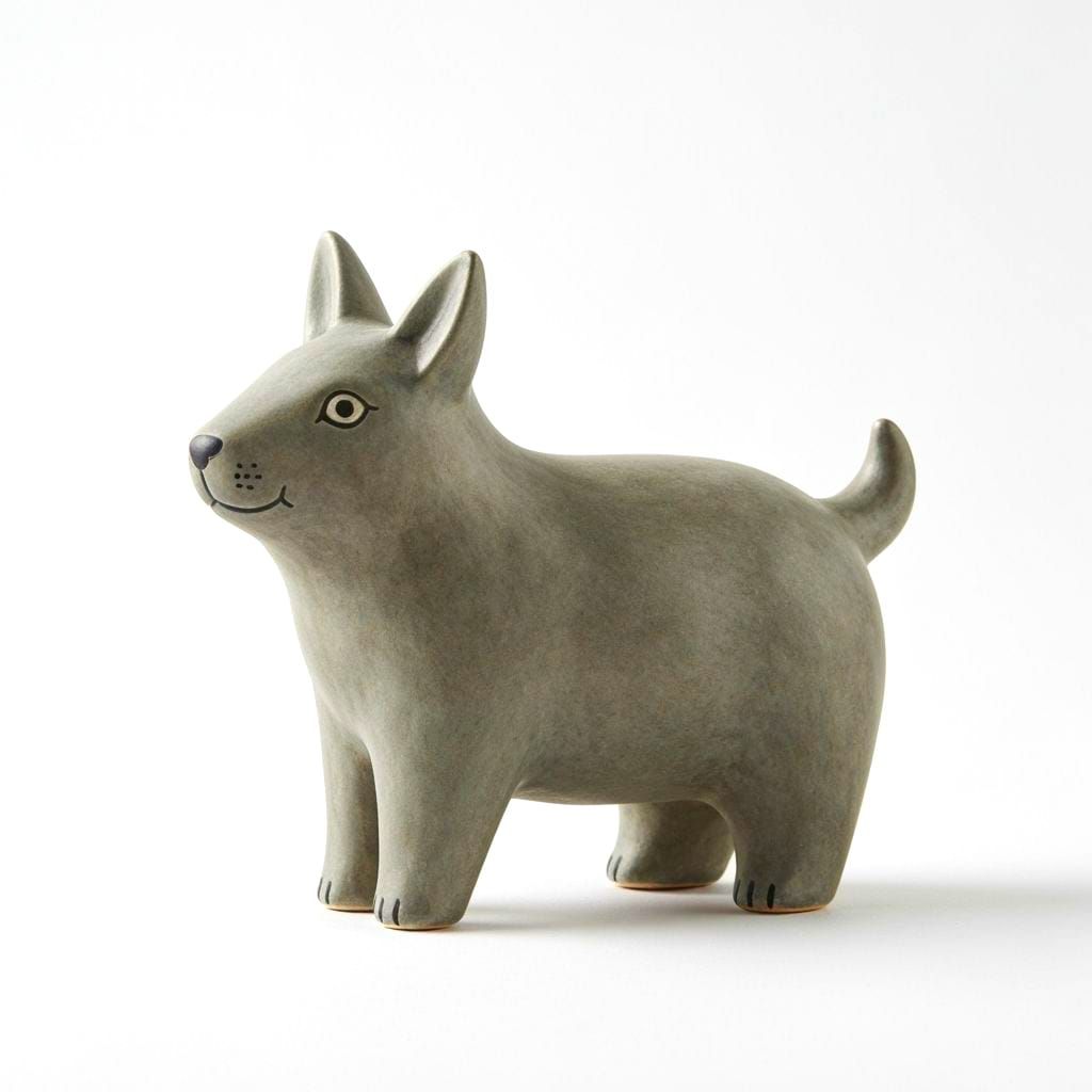 Stylized Ceramic Animal Figurine in Folk Art Style
