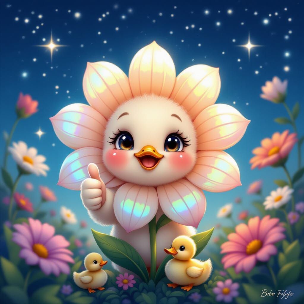 Majestic Anthropomorphic Flower Giving Thumbs Up in Starry N...