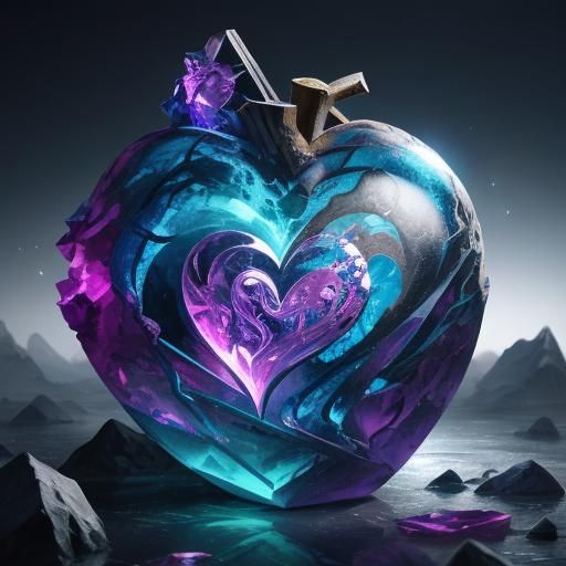 Detailed Crystal Heart in Splash Art Style