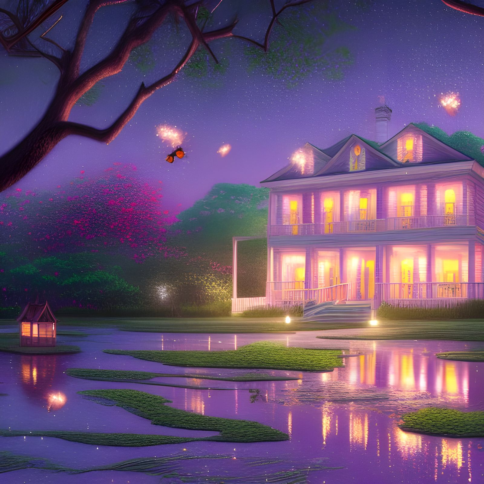 Louisiana Plantation House in Pastel Watercolour Style