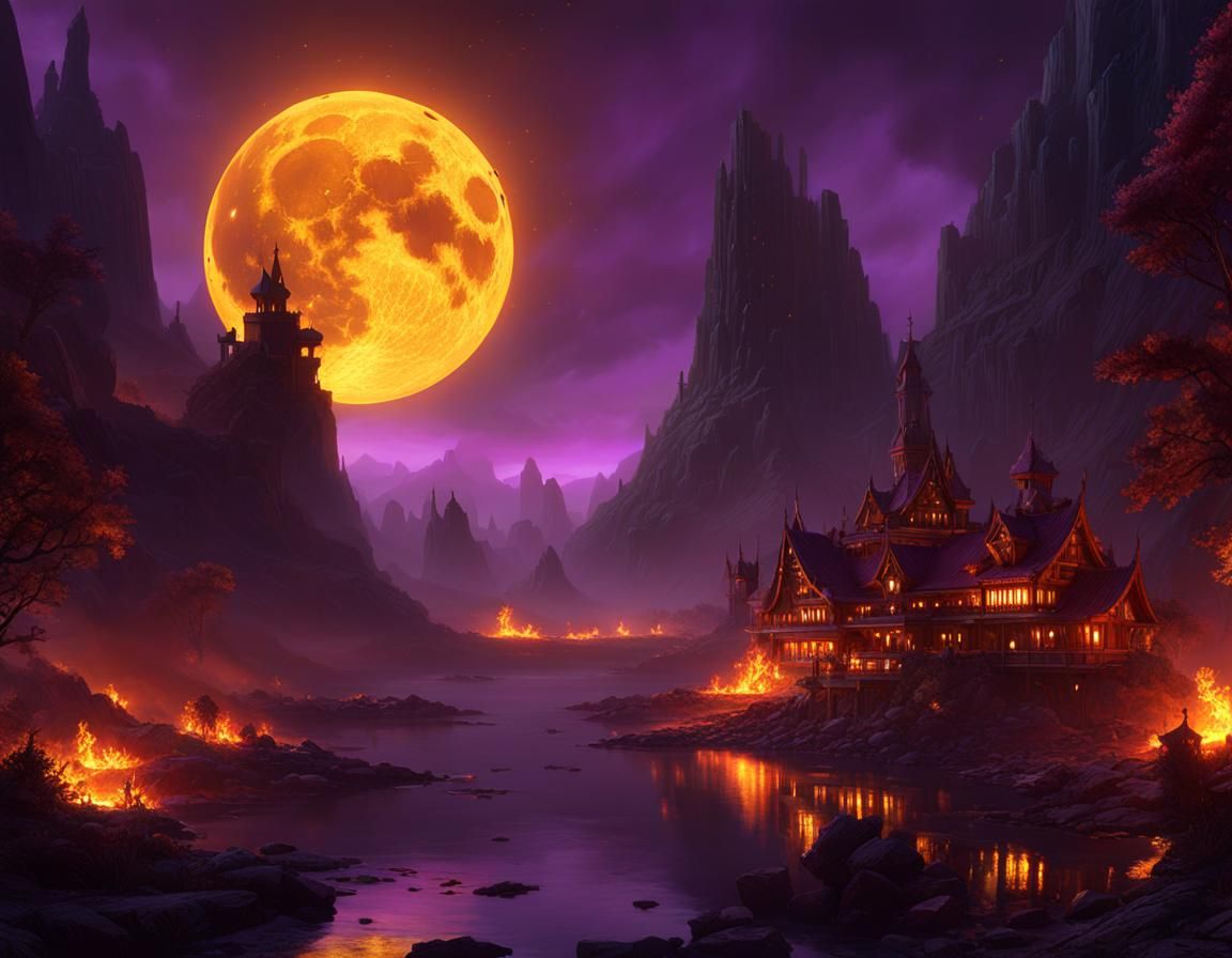 Fiery Moon Dark Fantasy Concept Art