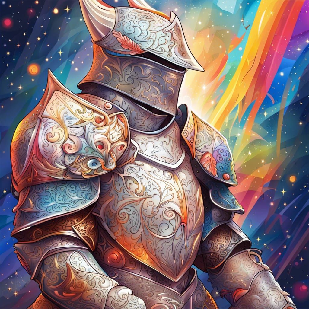 Rainbow Knight in Constellation Scene, Digital Art