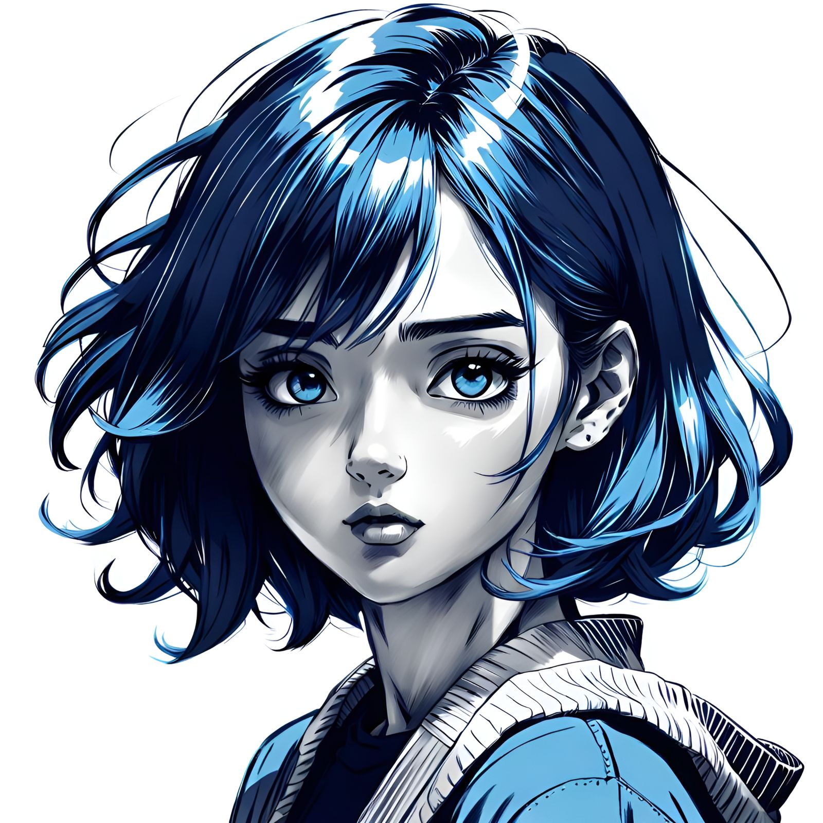 Manga Girl Sketch with Retro Light Effects