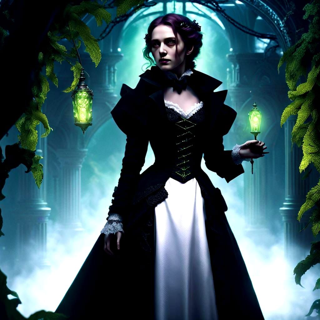 Victorian Futuristic Woman in Dark Fantasy Style