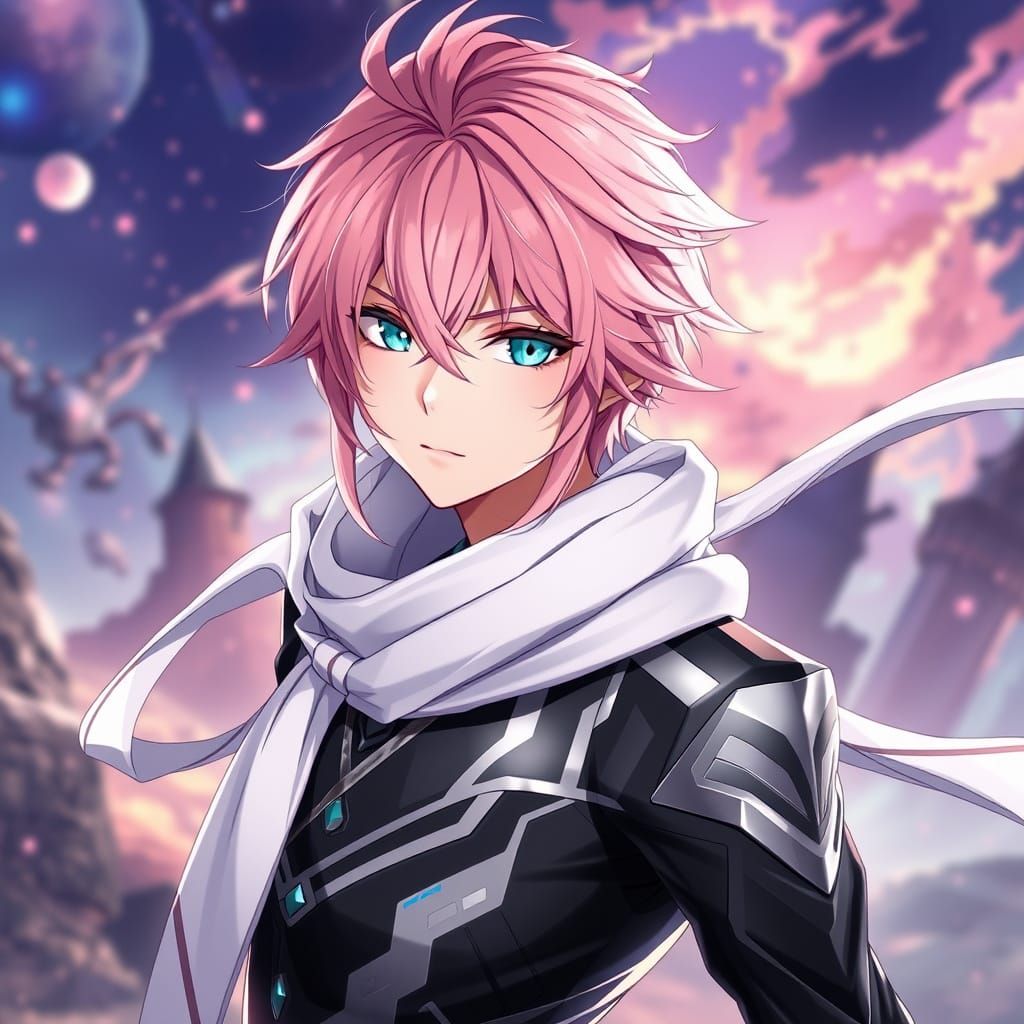 Heroic Anime Warrior in Vibrant Fantasy Landscape