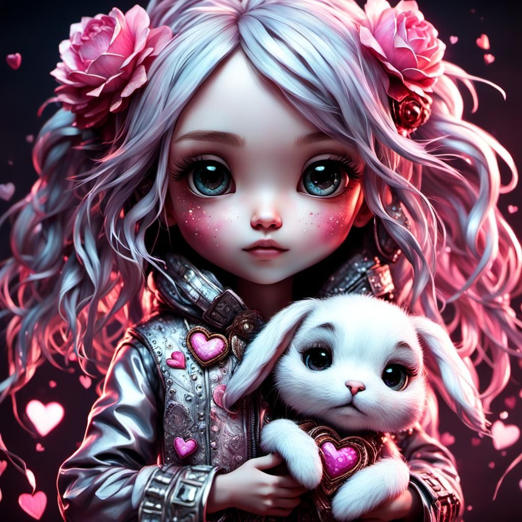 Beautiful chibi 6 year old valentine girl : extremely detail...