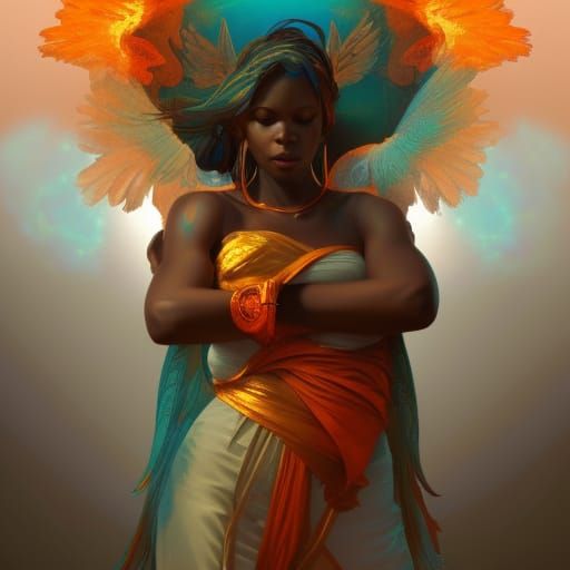 African Angel Concept Art in Art Nouveau Style