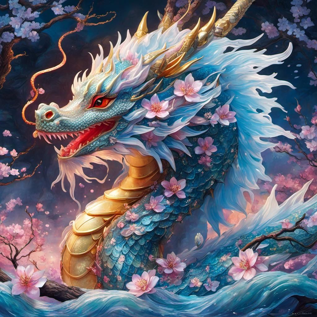 Glass Cherry Blossom Dragon Anime Illustration