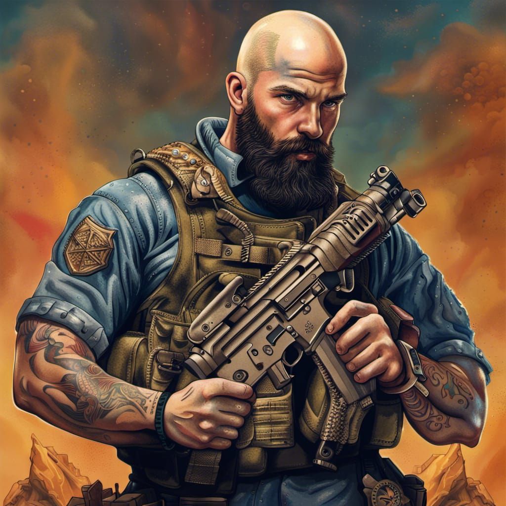 Soldier Portrait with M4A1 Rifle in Detailed Matte Style