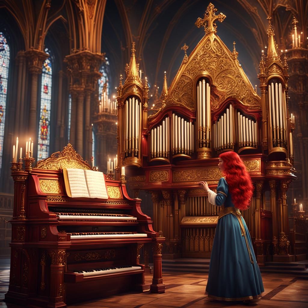 Red-Haired Princess at Golden Church Organ