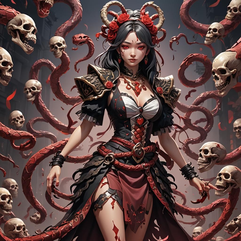 Anime 3D Illustration of Coatlicue in Golden Hour