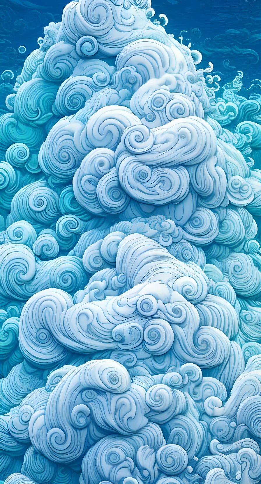 Dreamy Seascape Made of Clouds, Digital Illustration