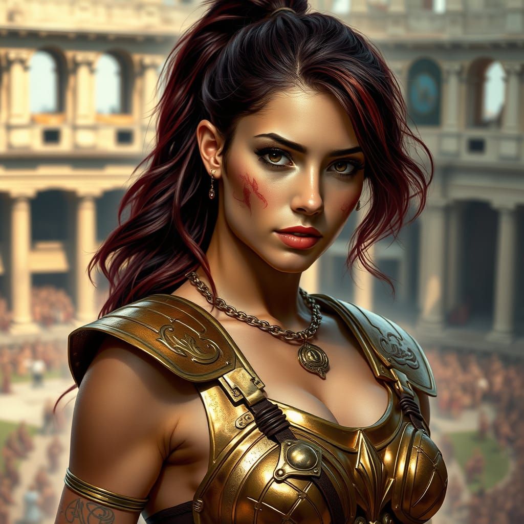 Victorious Gladiatrix in Roman Coliseum: Photorealistic Styl...