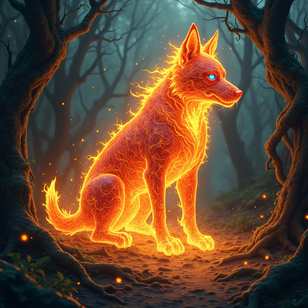 Inferno Canine Erupts in Mystical Jungle, Astral Art