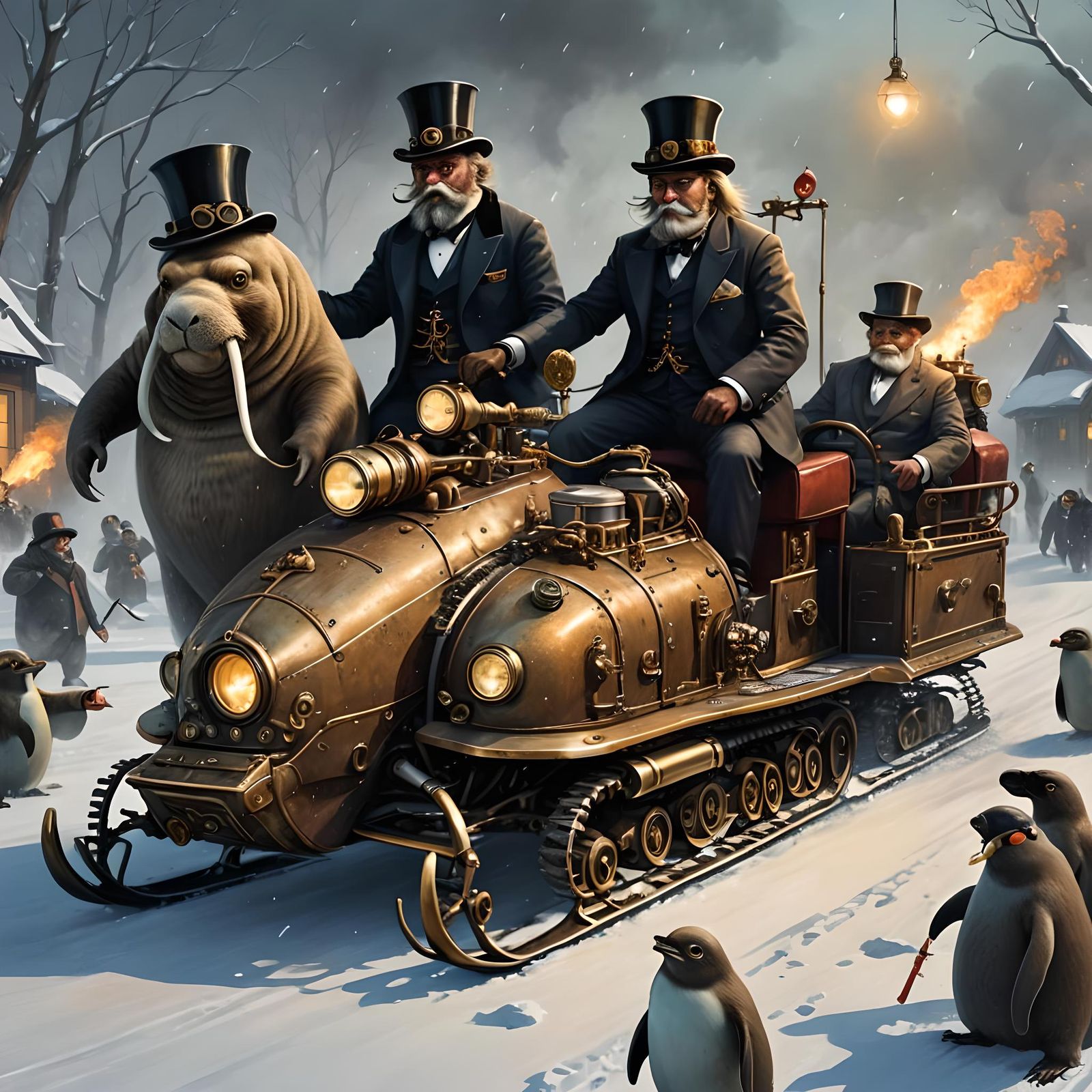 Steampunk Walrus Snowmobile Adventure in Sinister Style