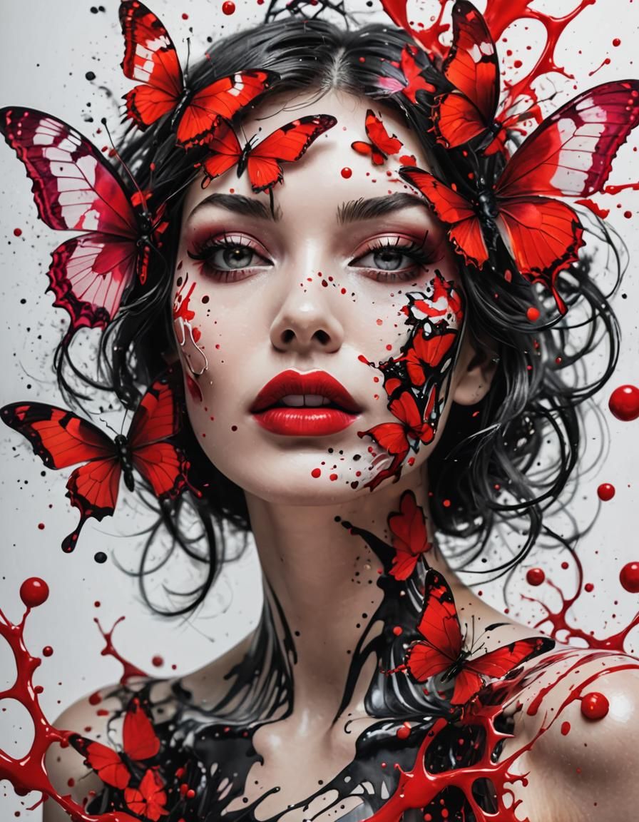 Psychedelic Butterfly Ink Splatter with Fractal Background