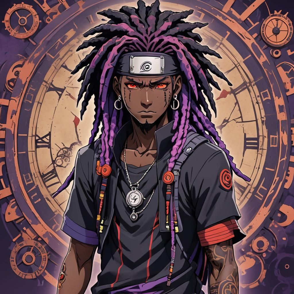 Anime African Naruto Character with Purple Dreads