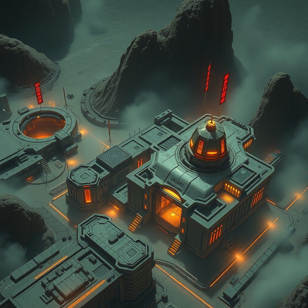 Aerial View of Secret Facility in Futuristic Style