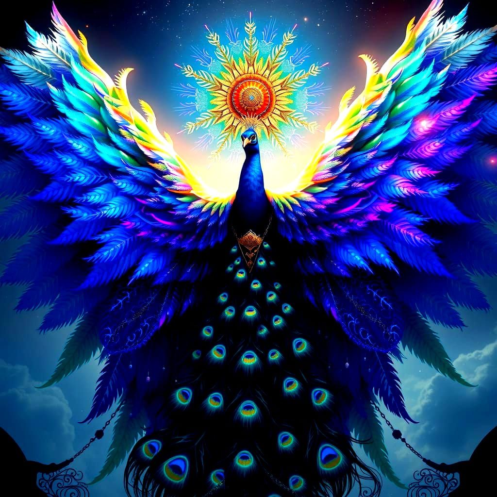 Peacock Angel: Ethereal Depiction in Matte Painting Style