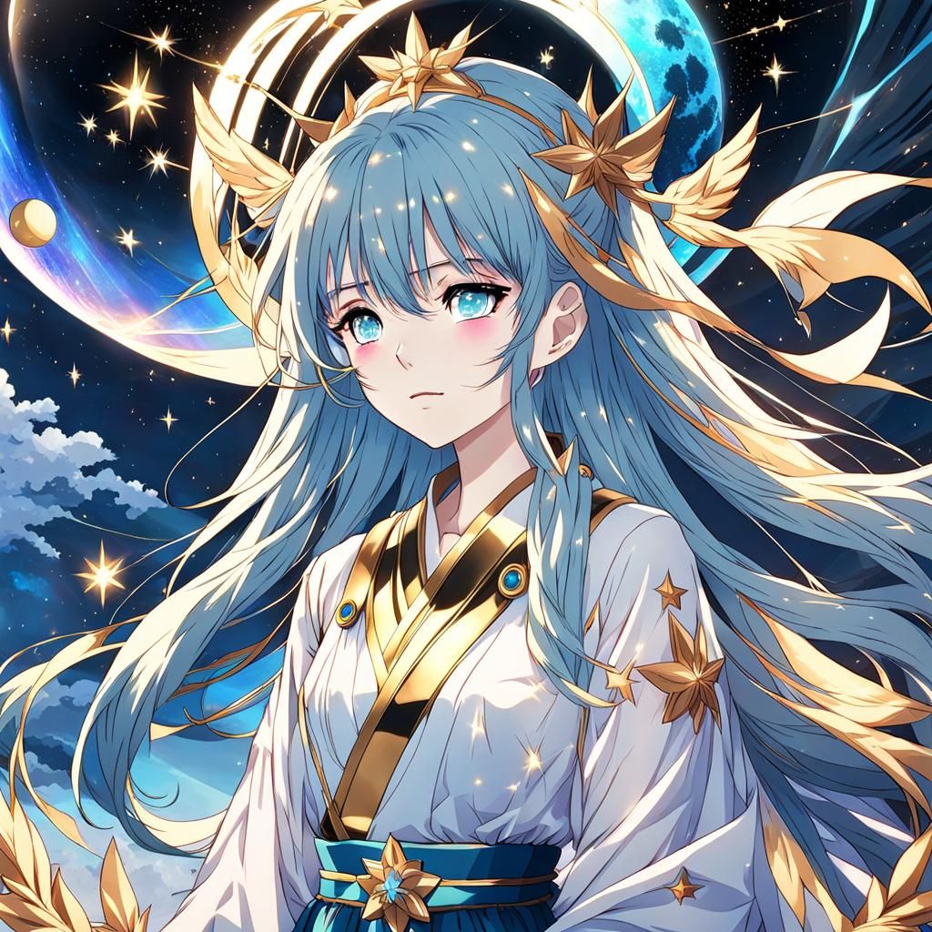Celestial Anime Girl in Digital Art Style