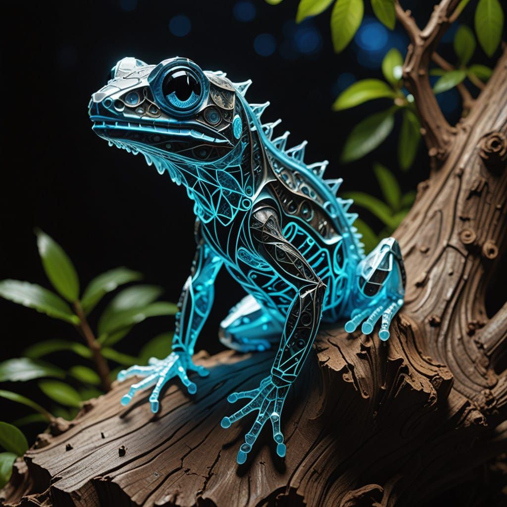 Bioluminescent Crystal Gecko Sculpture: Digital Art