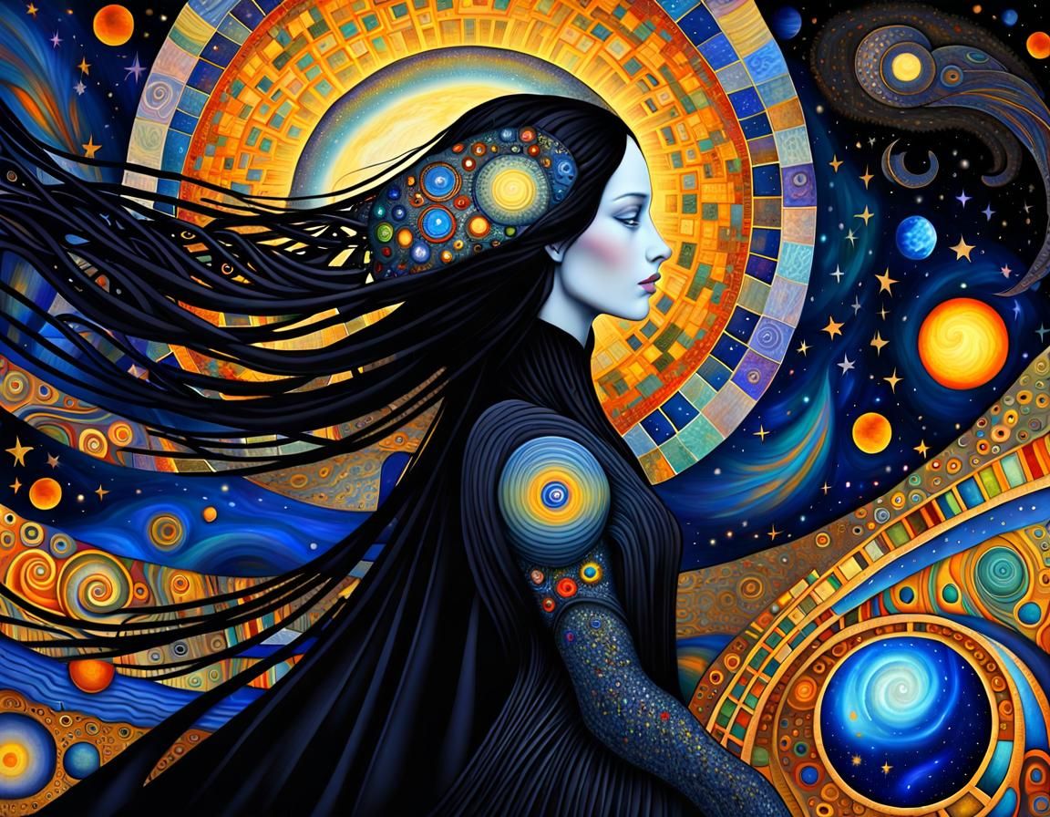 Mystical Realism: Woman in Cosmic Dreamscape