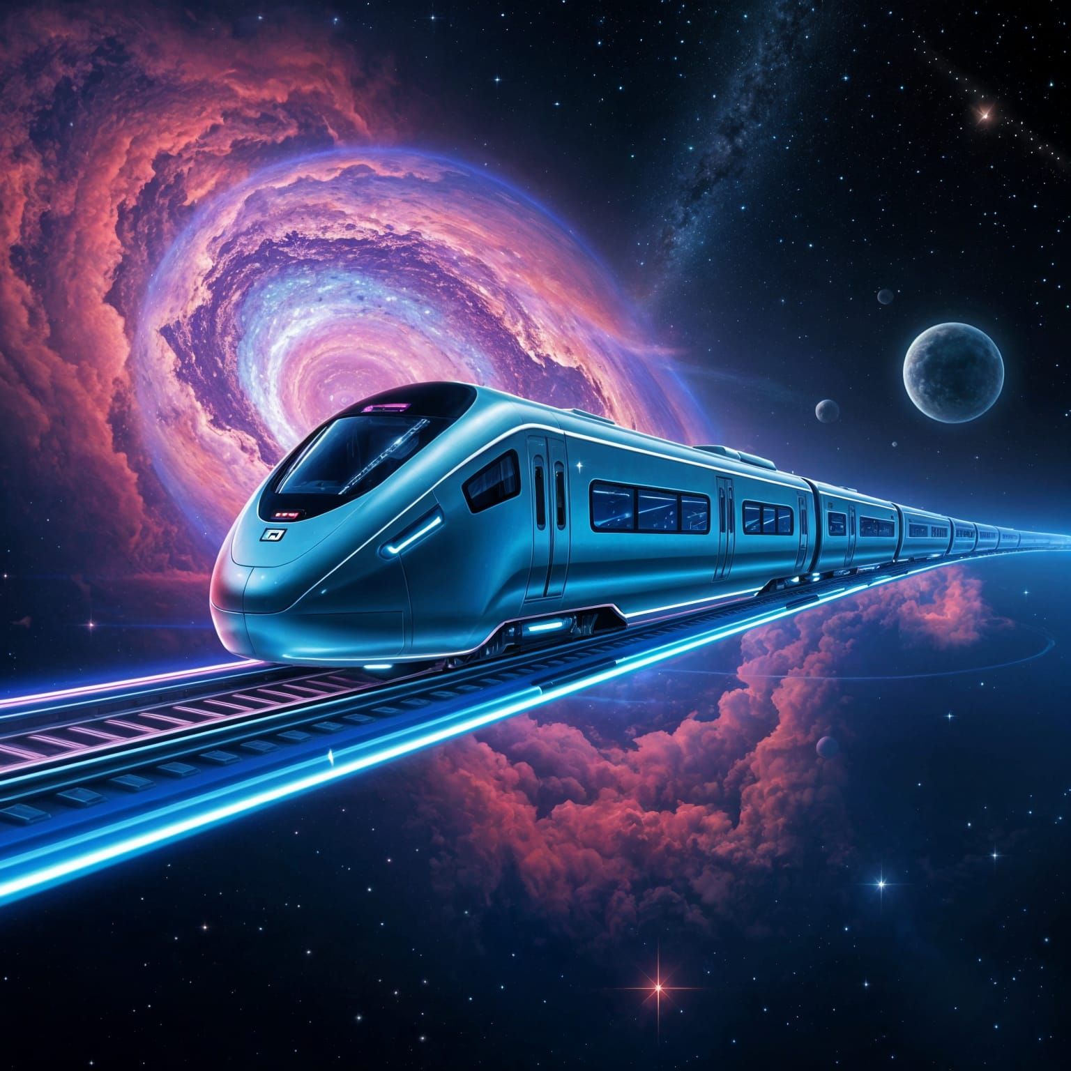 Sleek Futuristic Train Glides Across the Cosmos