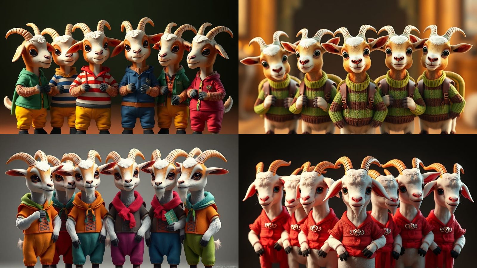 Goats Playing: 3D Cartoon Art in Pixar Style