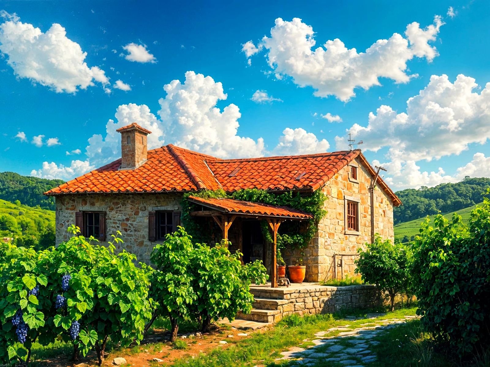 Whimsical Cottage Amidst Emerald Vineyards