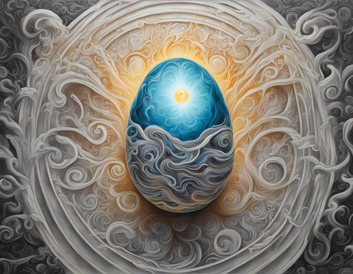 Divine Bird-Man God of Creation Holding Universe Egg